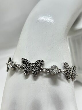 Silver Cutout Butterfly Bracelet With Crystals, Great Quality
